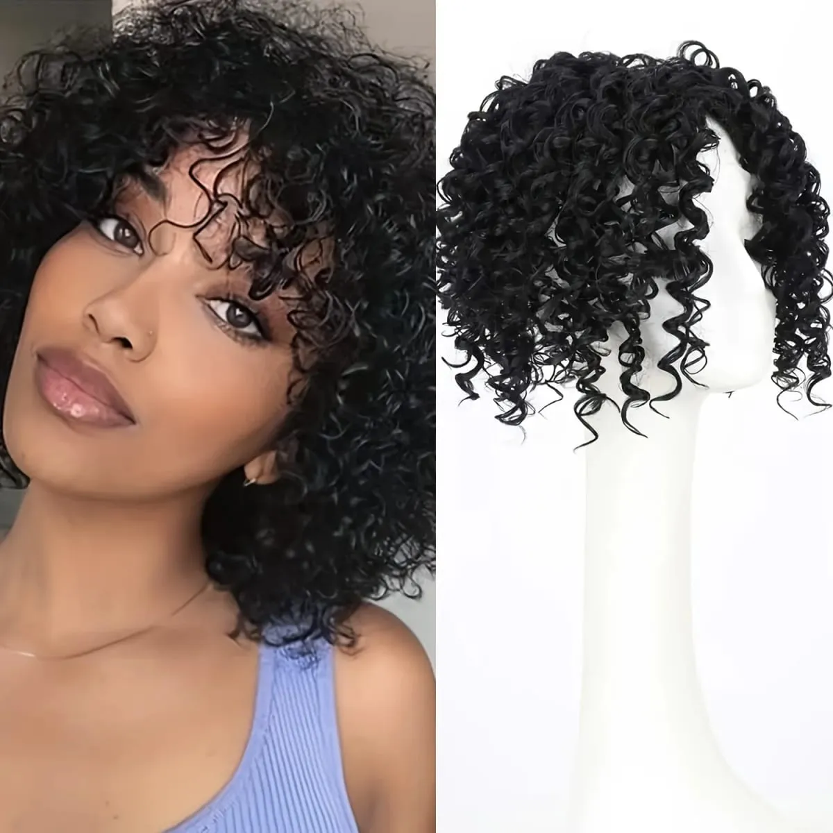 8inch Fluffy Natural Afro Kinky Curly Short Hair Toppers Hairpieces Clip-on Synthetic Hair Pieces for Women with Thinning Hair