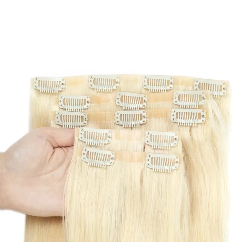 Invisible Thick PU Clip in Hair Extensions Real Human Hair Straight Remy Hair Clip in Hair Extensions 7pcs for Women Daily Use