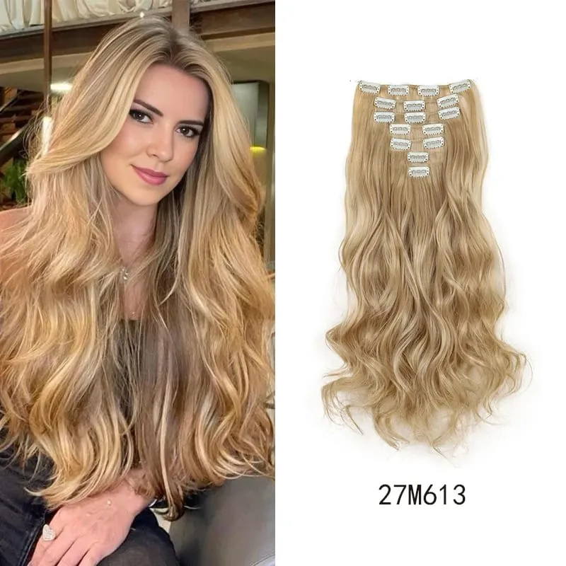18Inch Synthetic Extension 16 Clips Blonde Hair Natural Long Wavy 7Pcs/Set Heat Resistant Fiber Hairpiece Black Brown Hairstyle