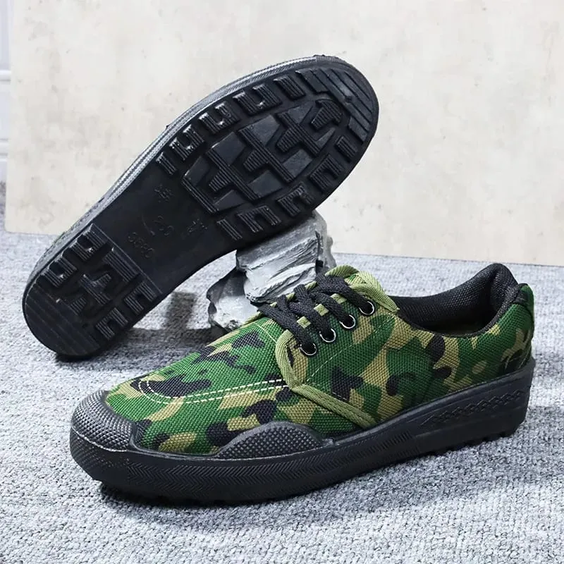 Men's Retro Canvas Shoes Vintage Military Style Sneakers Breathable Work Boots Non slip Casual Walking Footwear Outdoor Hiking