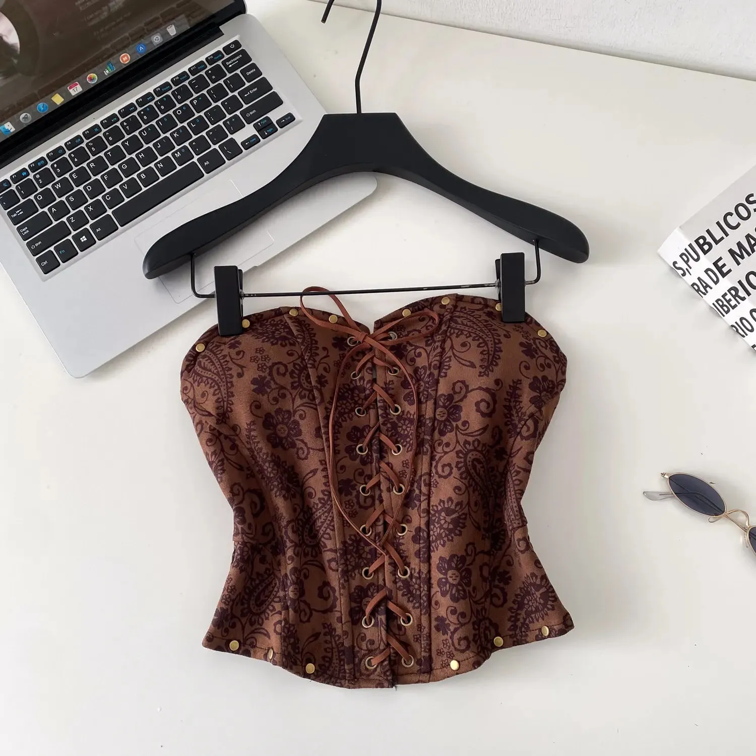 Sexy Leopard Paisley Print Top Spicy Girl Lace Up Stretch Bodycon Strapless Tank Top Ladies Hotsweet Clubwear Camisole