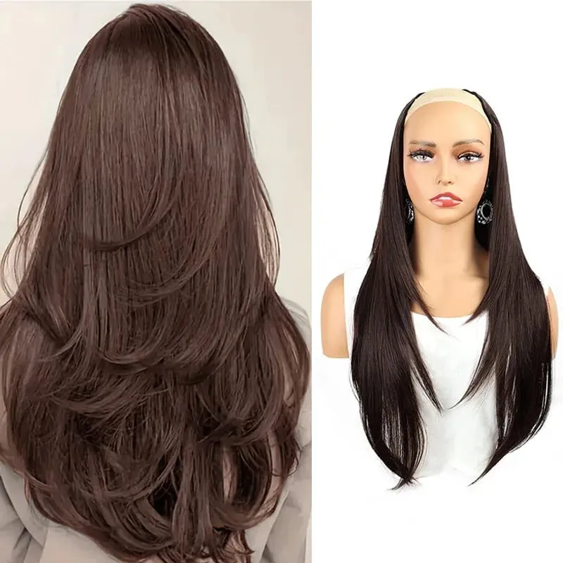 22Inch Synthetic Long Straight Layered Clip-in Hair Extension V-shaped Black Blonde Invisible Hairpiece for Women — image 9