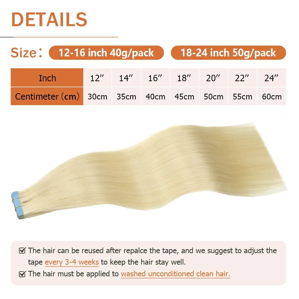 Invisible Tape-In Hair Extensions Straight Human Hair Seamless Invisible Skin Weft Design Smooth Soft Natural Texture No Frizz Easy To Wear