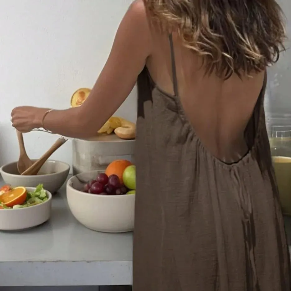 Women's Loose Sundress Sexy Backless Lace Up Slip White Linen Homewear Long Maxi Party Dresses OUFY-20260409001 — image 3