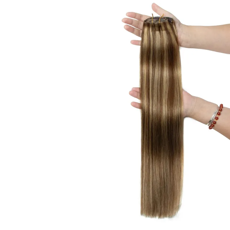 Extensiones con clip ligeras para mujer, juego de 7 Uds., cinta Invisible de PU, trama de cabello humano Natural de PU inyectado, 12-24 pulgadas, uso de longitud adicional