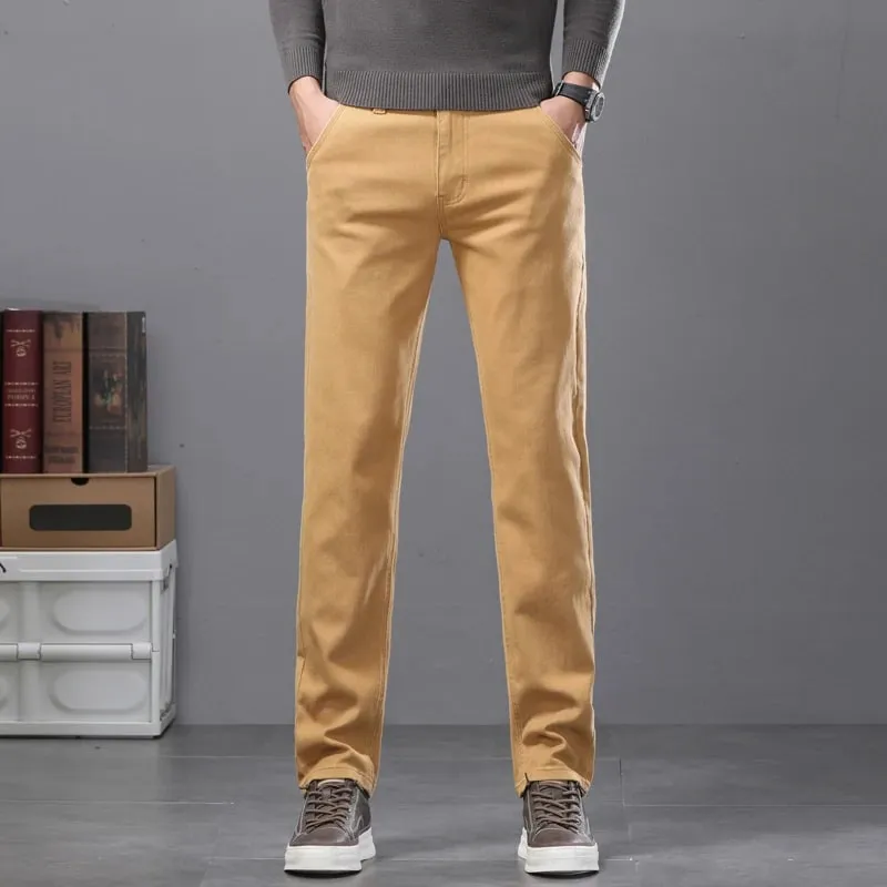 Cotton Elastic Men's Jeans Spring New Fitted Straight Business Casual Trousers Soft Comfortable Fashion Korean Denim Pants