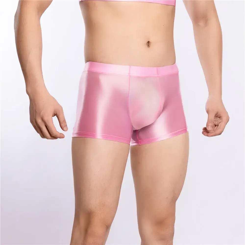 Sexy Men Hot Short Panties U Bulge Pouch Boxer Oil Shiny Glossy Smooth Lingerie Candy Color Underwear Breathable Briefs