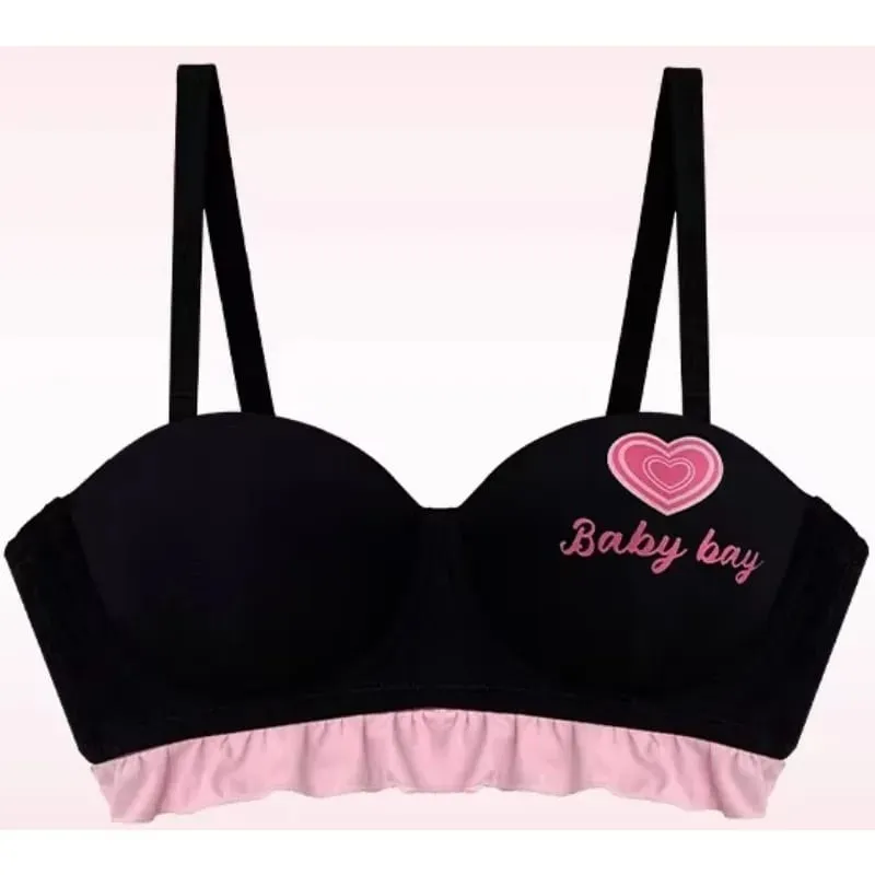 Sutiã sem fio sem costura, coração azul, redondo, meia xícara, lingerie para peito pequeno, push up, sem arame, sexy, íntimo