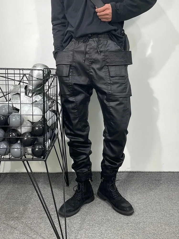 Men Casual Wax Denim Jeans Cotton Gothic Men's Clothing Coated Autumn Straight Solid Black Jeans Pants