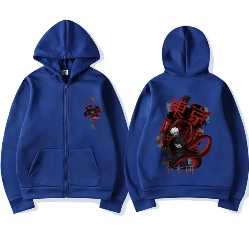 Anime Tokyo Ghoul Kaneki Ken Graphic Zipper Hoodie Men Women Casual Hooded Pullover Fashion Oversized Zip Up Sweatshirts Jackets