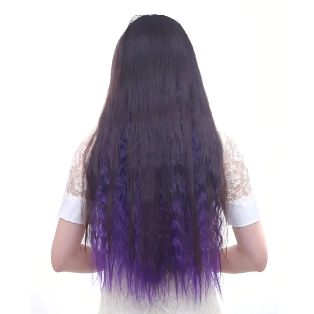 Jeedou Clip in Hair Extension Kinky Curly Hair One Piece 5Clips Blue Rainbow Color Cosplay Props Synthetic Hairpieces For Girls