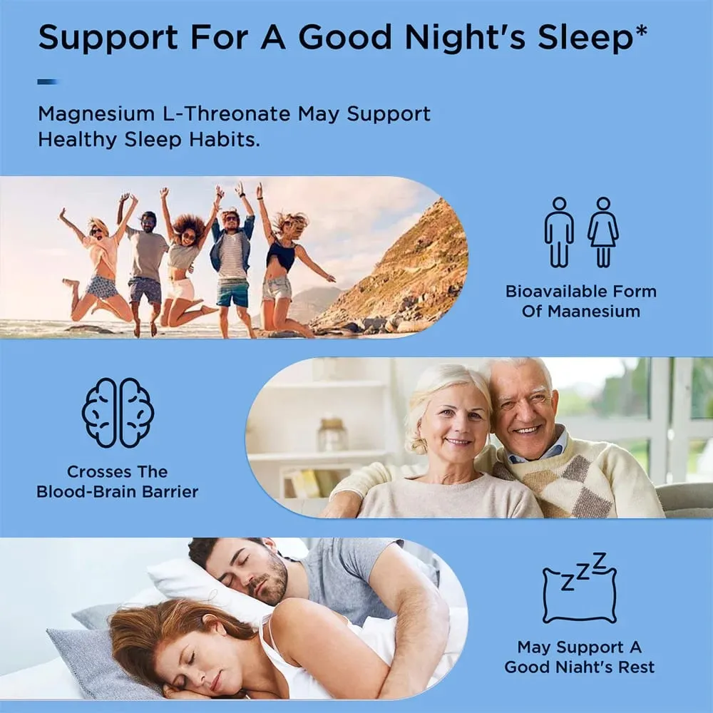 Magnesium L-Threonate - 2000 Mg Supports Memory Focus and Brain Function Supports Quality of Sleep 120 Capsules