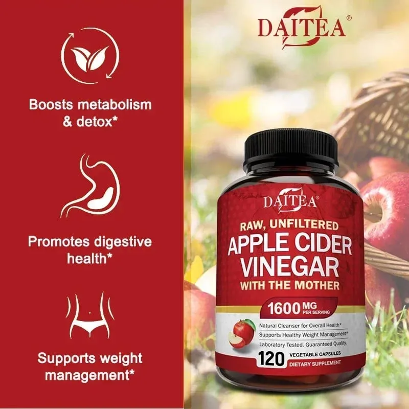 Cuka Cider Epal 1600 mg dengan Ibu untuk Penghadaman yang Sihat Menurunkan Berat Badan dan Tenaga