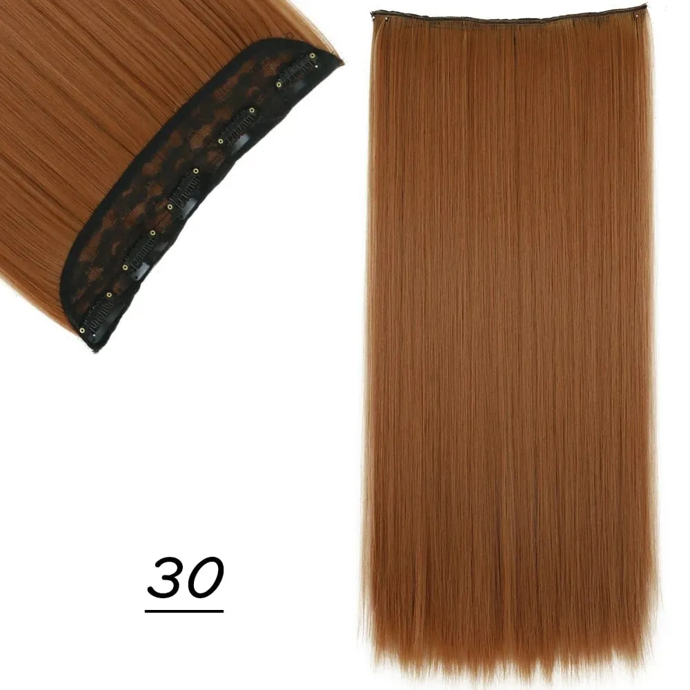 Synthetic 5 Clip In Hair Extensions Long Straight Hairstyle Hairpiece Black Brown Blonde 24Inch Natural Fake Hair For Women