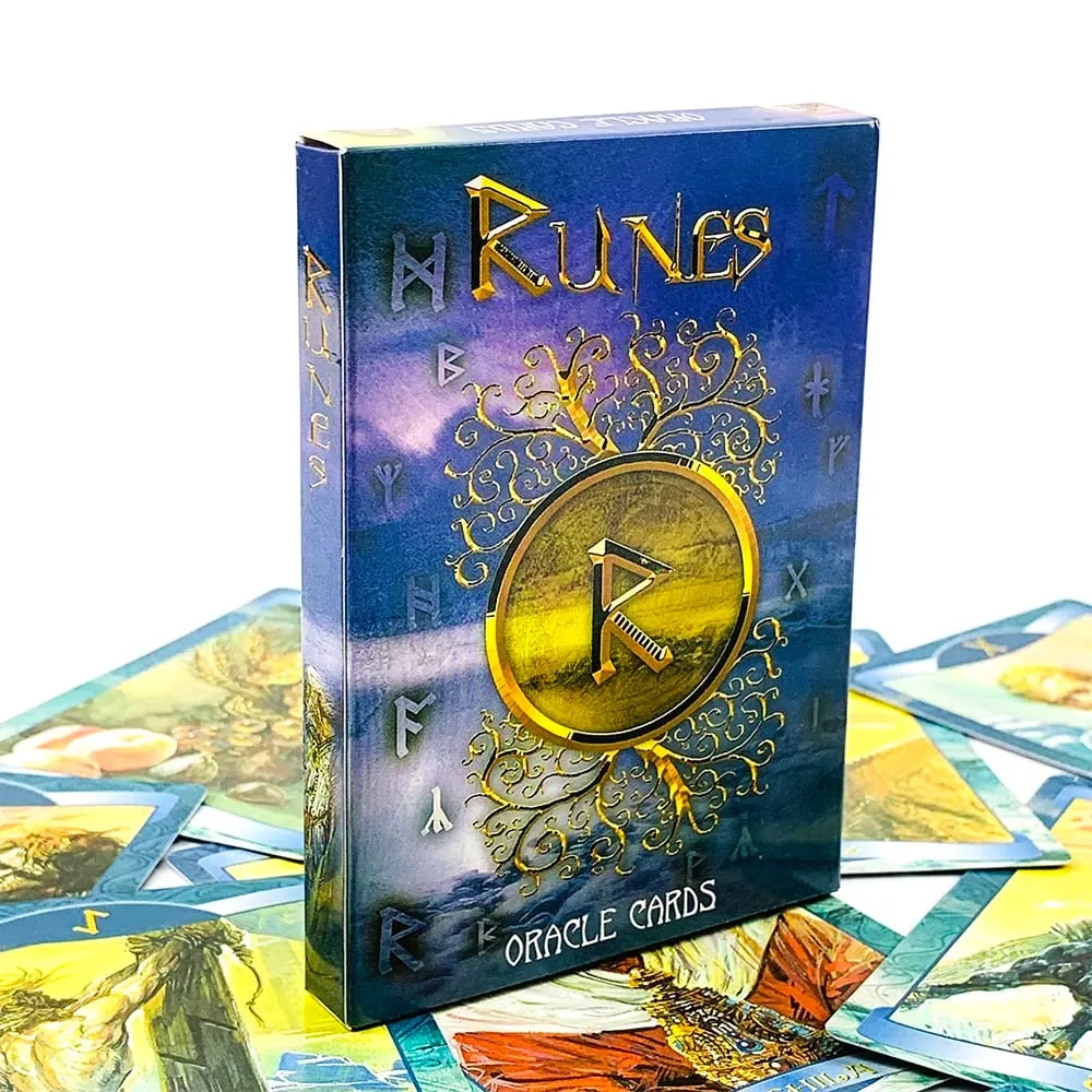 New Runes Oracle Cards 24 Cards Nordic Rune Oracle Cards Mystic Divination Deck Cards Game for Spiritual Meditation 10.3*7.3cm
