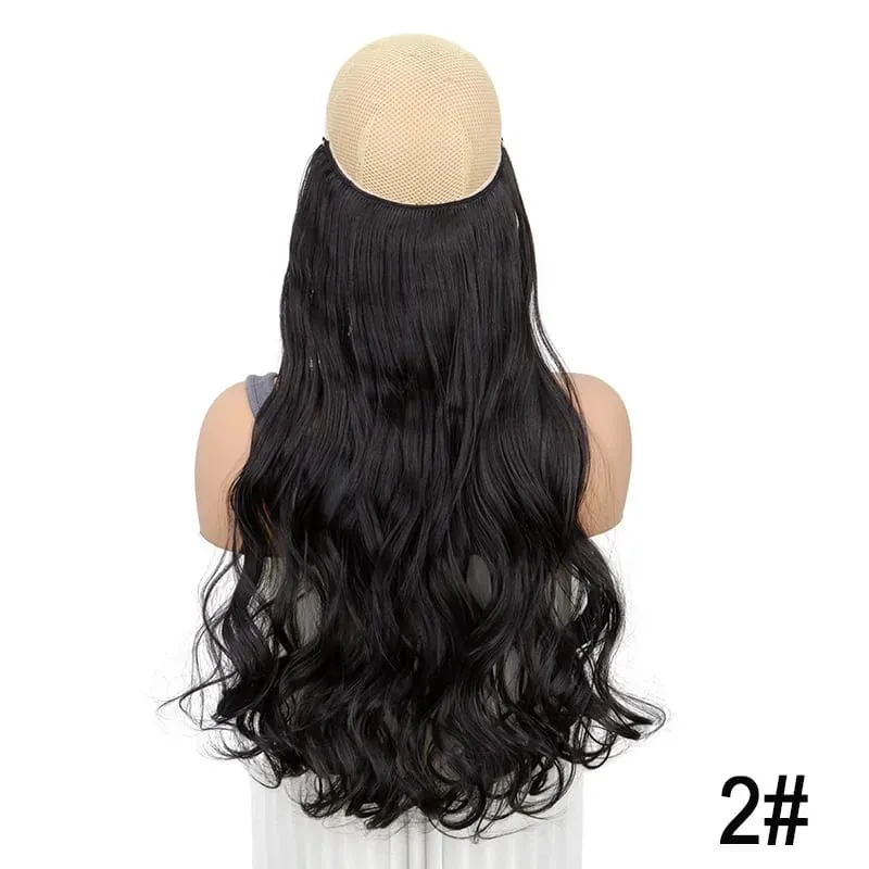 20Inch Synthetic Long Curly Invisible Wire Hair Extensions Headband Heat Resistant No Clips Hairpiece for Women