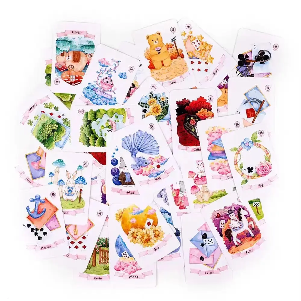 Dream Lenormand Oracle Cards 43 PCS Cute Kawaii Watercolor Animal Tarot Deck Divination Fortune Telling English Board Game