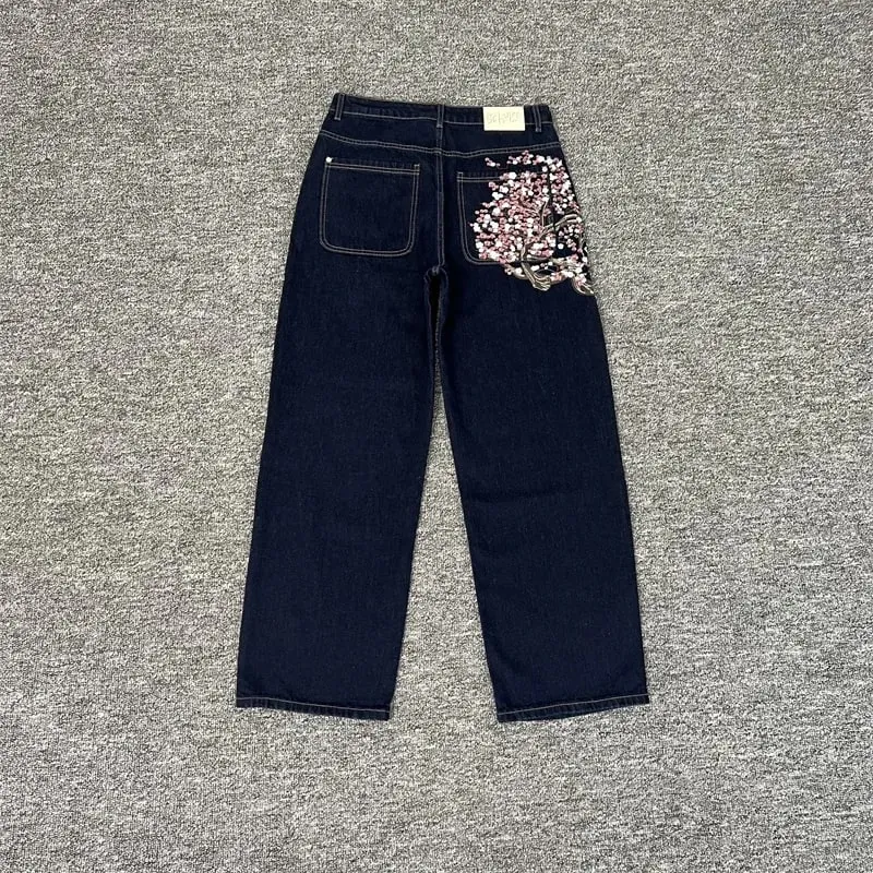 Nặng Thêu Hoa Derschutze Quần Jean Nam Nam Nữ 1:1 Chất Lượng Tốt Nhất Vintage Derschutze Nữ Chân Thẳng Quần Denim