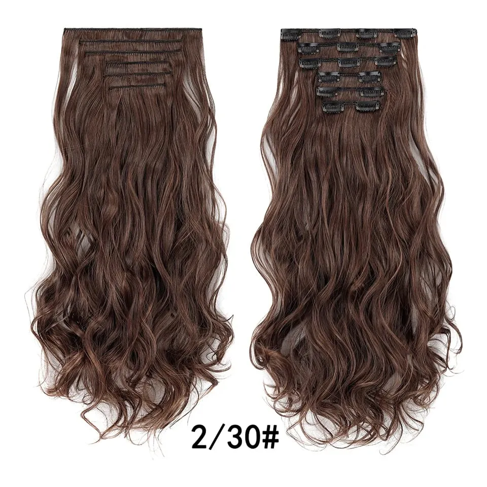 Women 20 Inches Wavy Curly Full Head 6 Separate Pieces Heat Resistance Synthetic Hair Clip in Hair Extensions