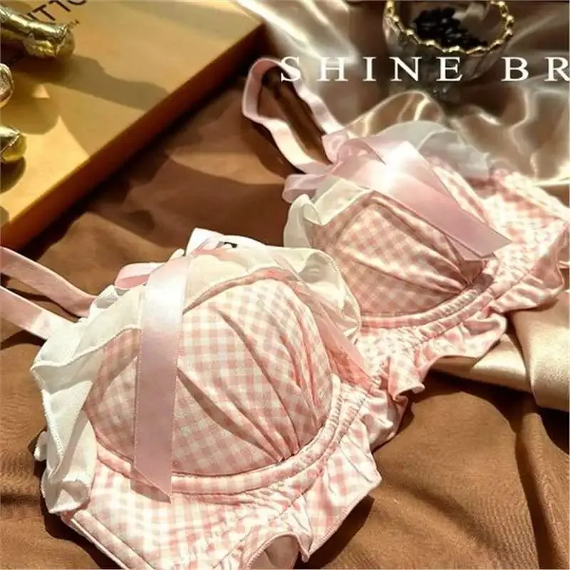 Sexy Lace Polka Dot Thin Bra Set Small Chest Gathered Collection of Accessory Breasts Comfortable Underwire Underwear Set