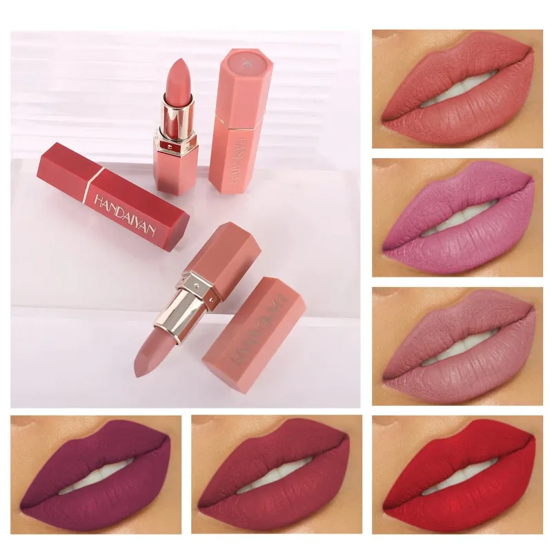 Batom hidratante fosco 6 tons de longa duração, sem transferência, brilho labial nude, cosméticos HANDAIYAN para mulheres