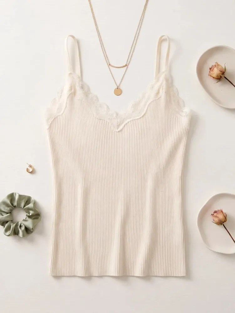 Korean Cute Camis Lace Women Tank Top Sexy White Crop Top Female Sleeveless Black Vest Summer 2026 Coquette Y2k Clothes