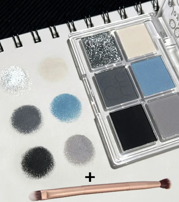 Matte Grey Blue Smoky Eye Shadow Palette 6-Color Glitter Silver Acrylic Eye Shadows Palette Long Lasting Eye Makeup Cosmetics
