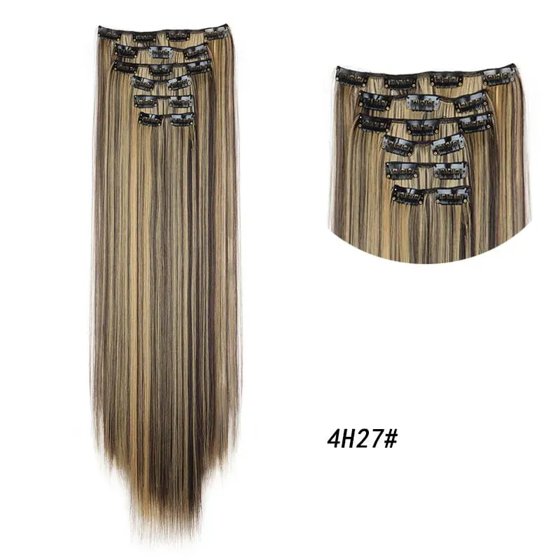 Clips In Hair Extension Long Straight Hair Pieces Clip In Hair Extension 24Inch 6Pcs Synthetic Fake Hair Ppieces For Women