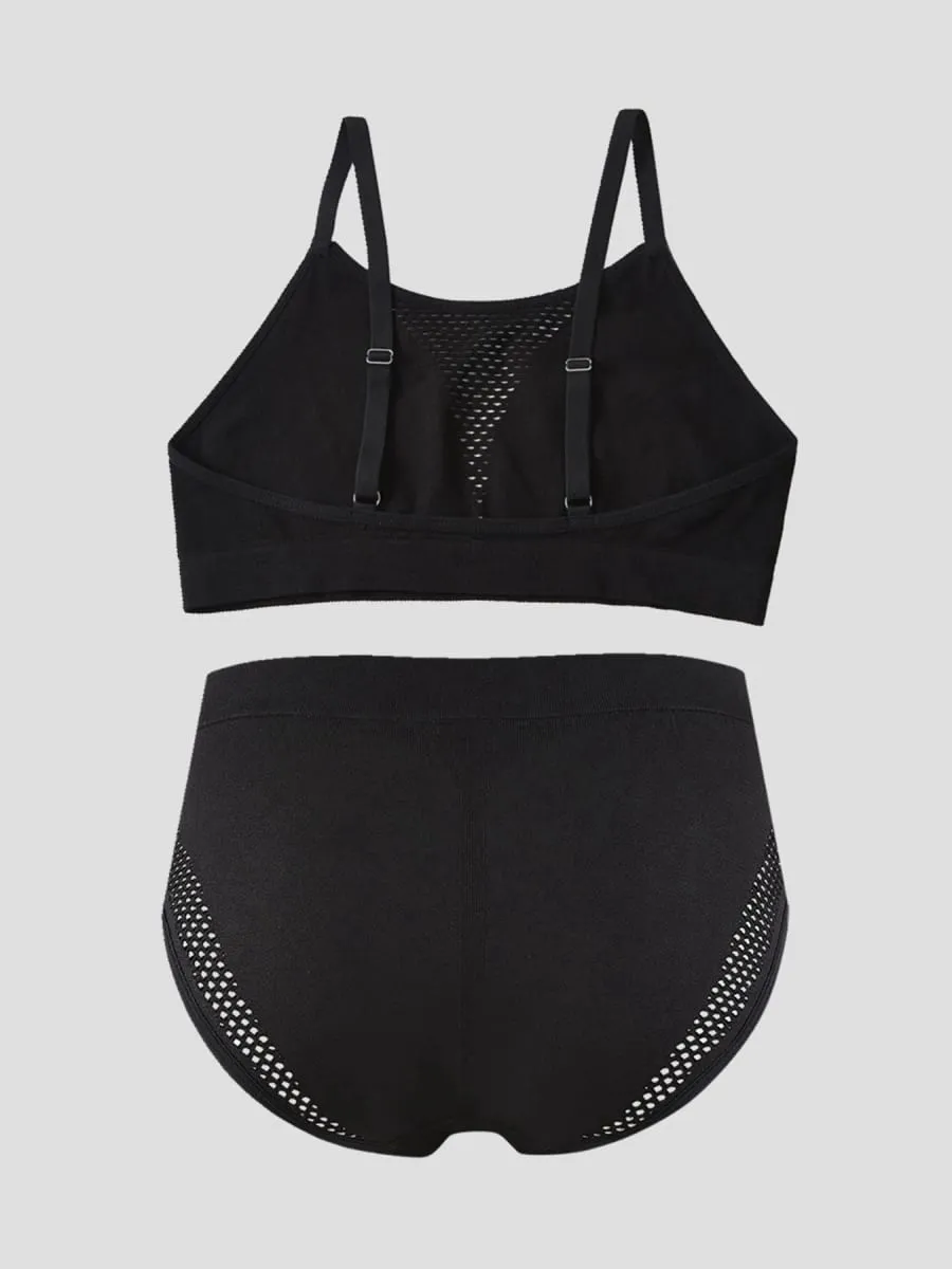 Women Hollow Out Bra Set Sexy Briefs High Waist Panties Wire Free Bralette Sport Lingerie Female Underwear Set