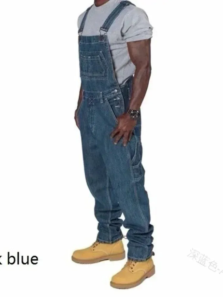 Mens Jeans 2025 Overalls Men Pockets Casual Loose Long Denim Pants Slim Splice Straight Rompers Autumn Plus Size Long Jeans Men — image 6