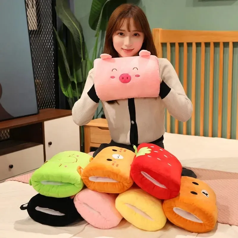 Soft Pink Bear Children's Plush Pillows Hand Warmers Gloves Adults Cartoon Nap Pillows Cushions Creative Hand Warmers Plush Gift