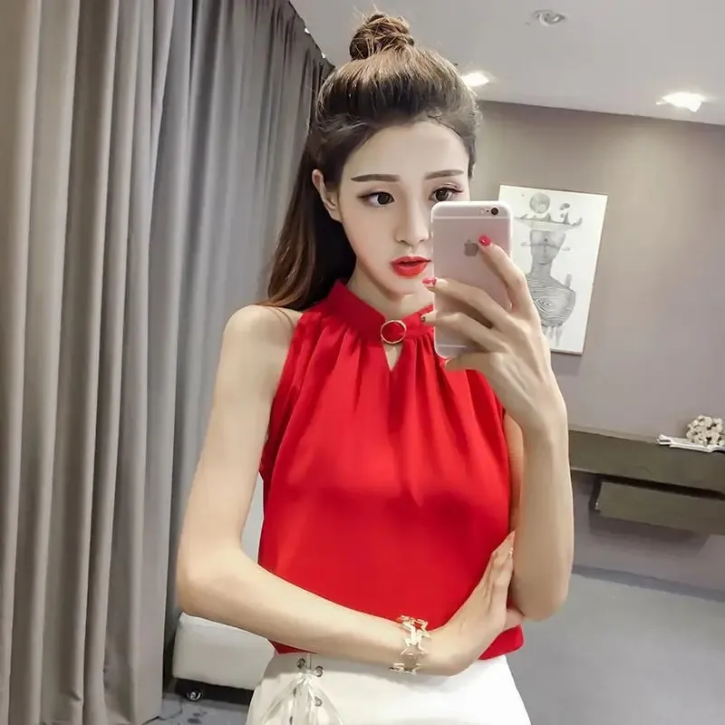 Elegant Sleeveless Solid Simplicity Loose Youth Vest Tops Women Clothes Summer All-match Temperament T Shirts Sexy Office Summer