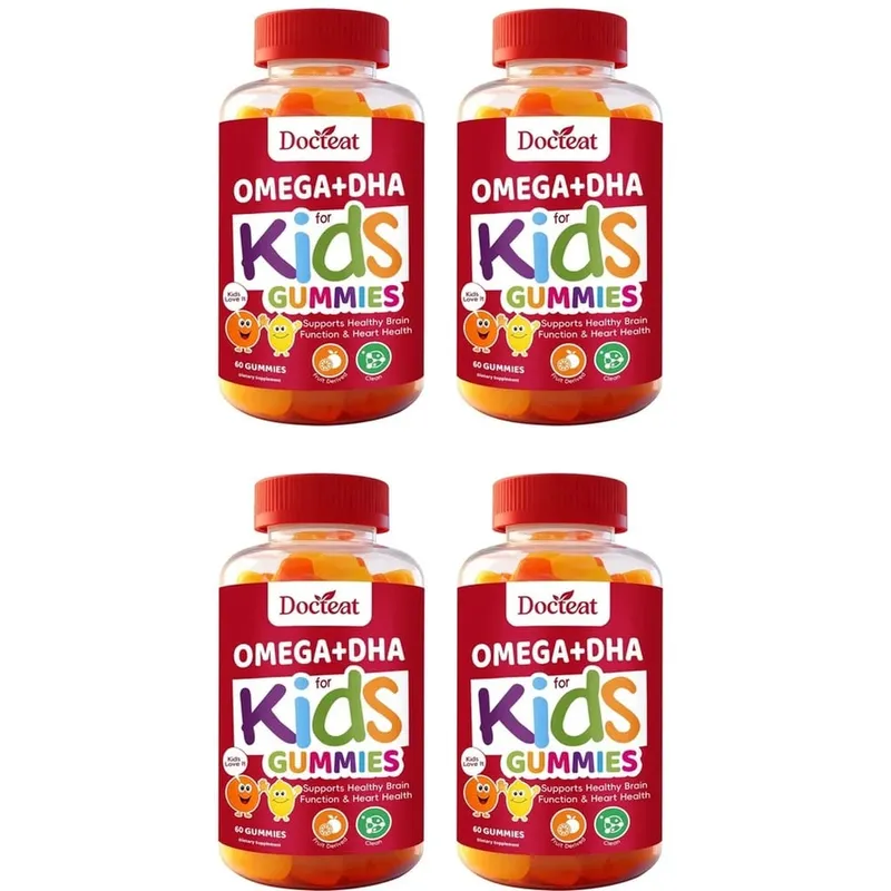 Docteat Omega+DHA Kids Gummies with DHA From Algae Vitamin C and Chia Oil Omega-3 6 9 for Brain & Vision Support 60 Gummies