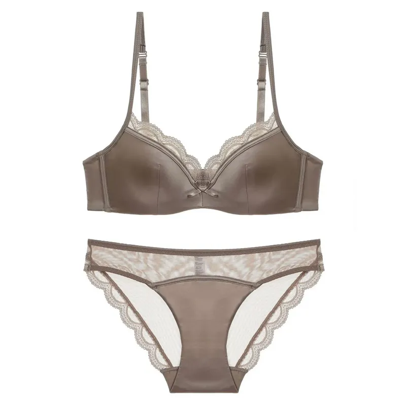 Summer Seamless Lace Bra Set for Small Bust Soft Wire Anti-Sagging Slimming Bralette & Panty Lightweight Lingerie Sexy Set