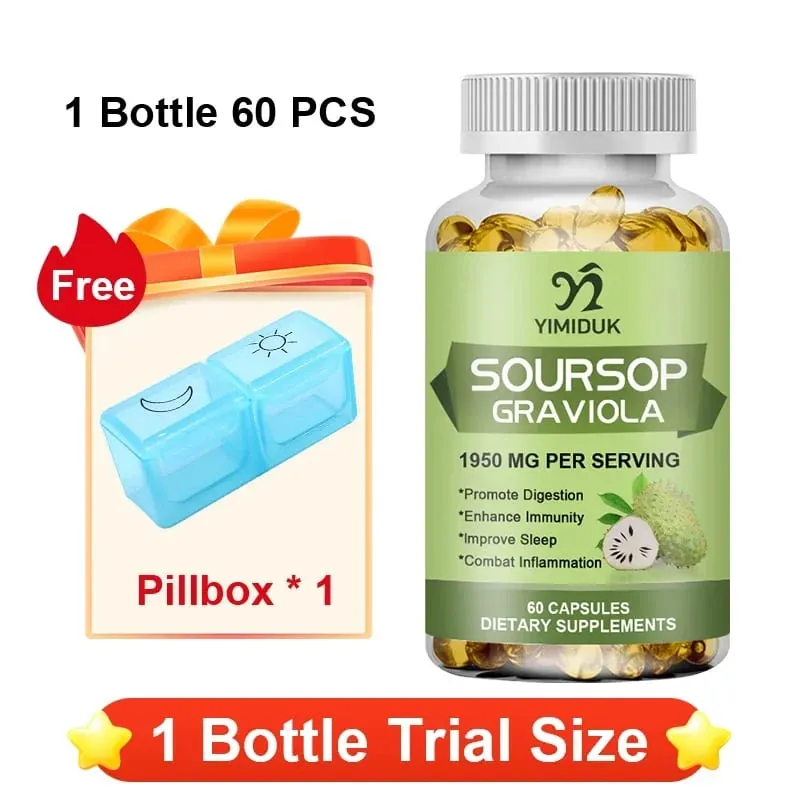 Soursop Graviola 1950mg Capsules Supports Healthy Immune System Digestion Better Sleep & Natural Antioxidant Activity