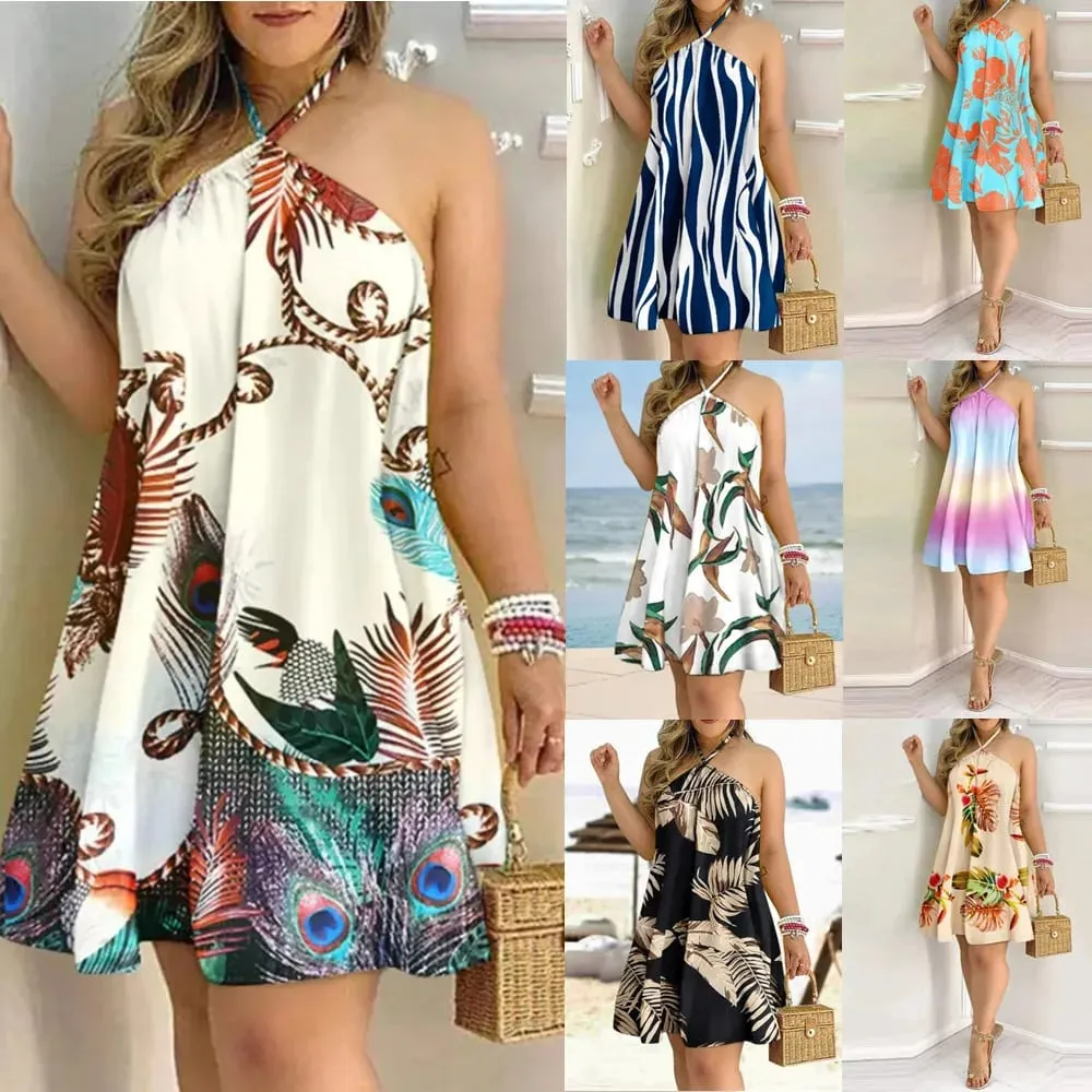 Women's 2026 Summer Off-Shoulder Tie-Up Dress – Loose Fit Print Maxi Dress Sexy Vacation Beach Dress
