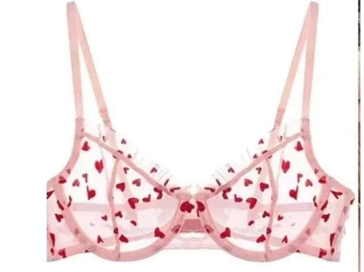 Women Heart Pattern Lace Underwire Bra Set Light Mesh Support Daily Intimates Lingerie Underwear Size 32‑38AB Women