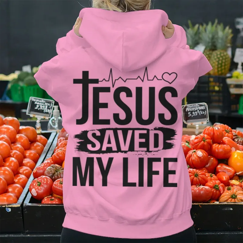 "Jesus Saved My Life" Men Women Hoodies Christianity Luminous Style Pattern Hoody Long Sleeve Casual Streetwear Hoodie