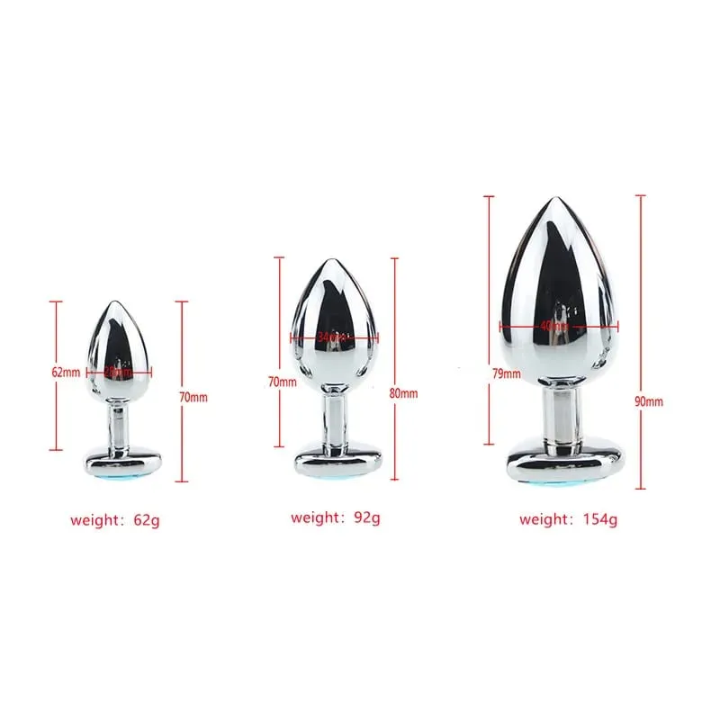 3 Sizes Metal Anal Plug Heart Base Butt Plug for Adults Women Men Couples Stainless Steel S/M/L Diamond Masturbator Sex Toys 18+