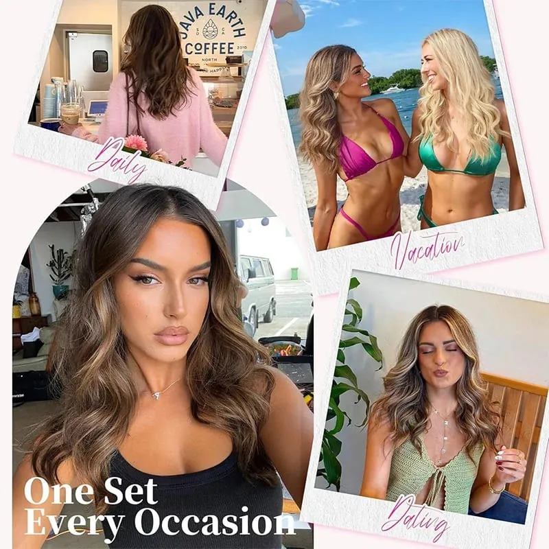 Wig piece wig women's four piece set large wave clip hair synthetic hair extensions