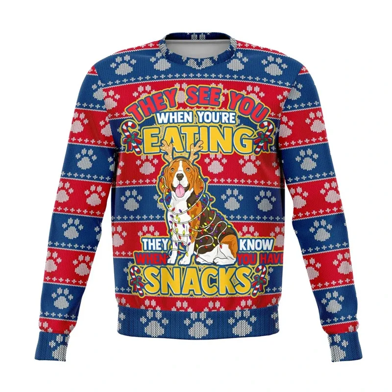 Colorful Dog Cat Pattern Ugly Christmas Sweater For Men 2026 New Year Festival Hoodie Women Merry Christmas Crew Neck Sweatshirt