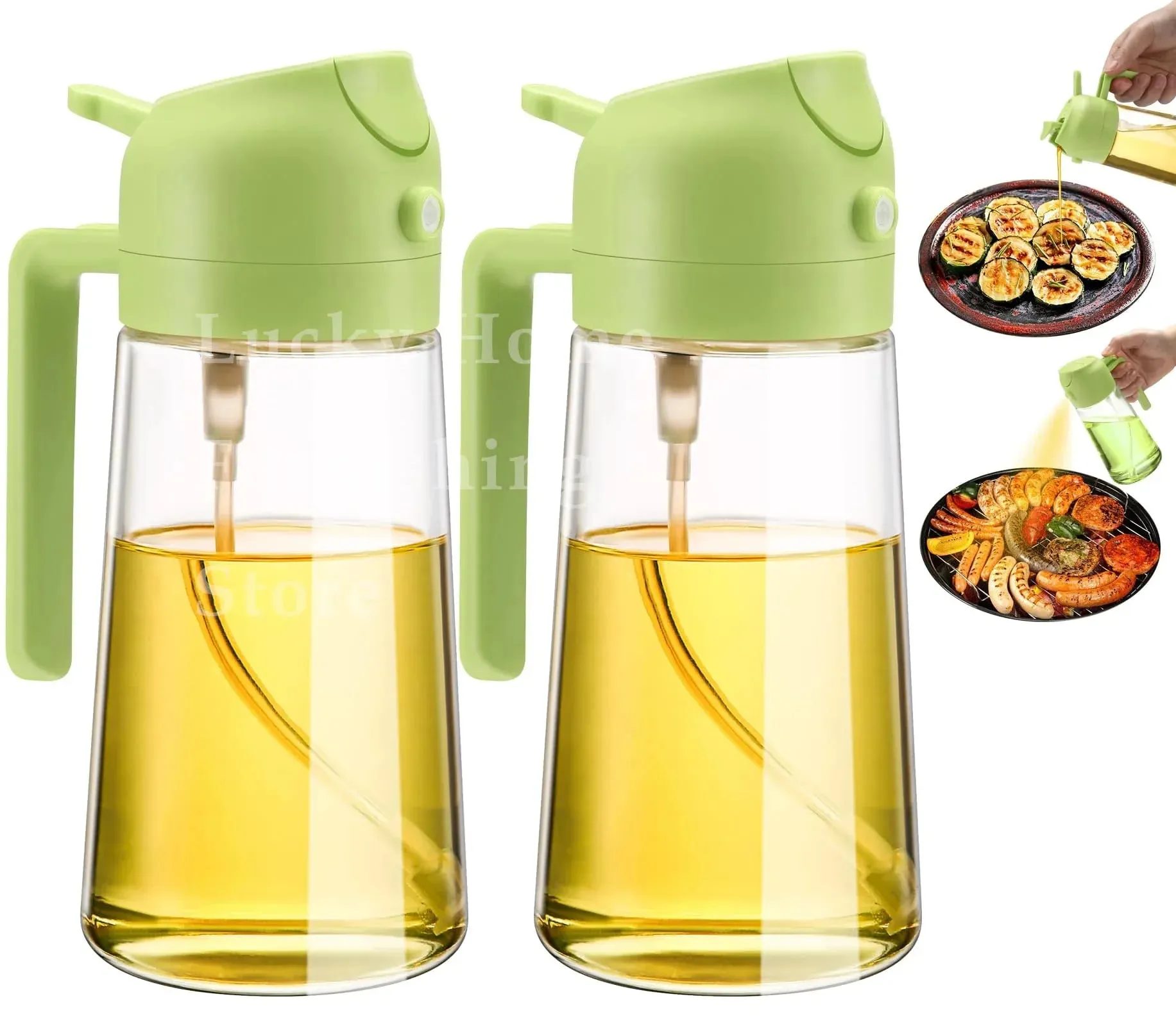 500ml 2-em-1 duplo uso plástico azeite pulverizador dispensador spray despeje garrafa vinagre senhor fritadeira de ar churrasco salada ferramentas de cozinha