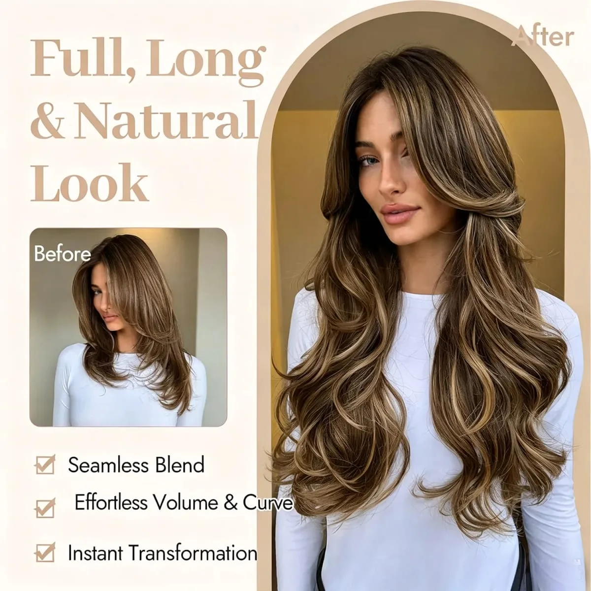 Clip In Hair Extension Curly 24 Inch 8 Pieces Hair Extensions for Women Daily Wear Work & Casual Styling Synthetic Hair Pieces