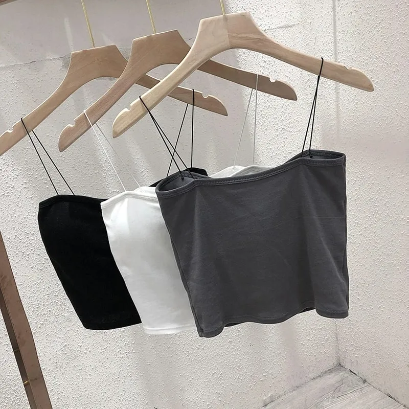 2026 Women's Sleeveless Top Tank Underwear Fitted Camisole Sexy Short Top With Thin Straps Plain White Tank Top Korean Style — image 6