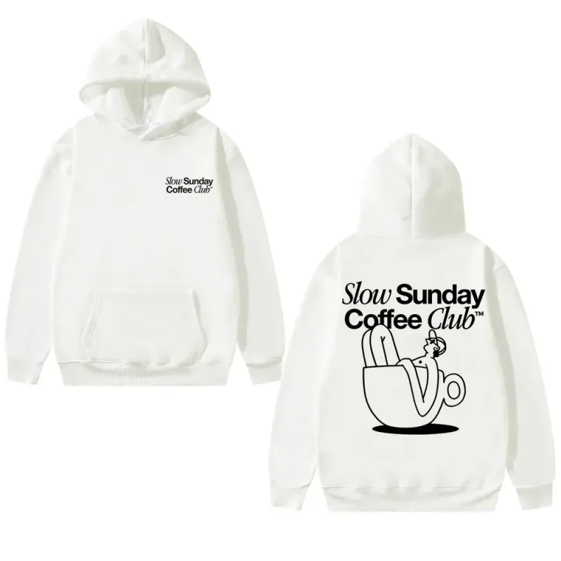 Unisex Slow Sunday Coffee Club Hoodie Pullover Funny Meme Vintage Casual Streetwear Sweatshirt, Multiple Colors Available