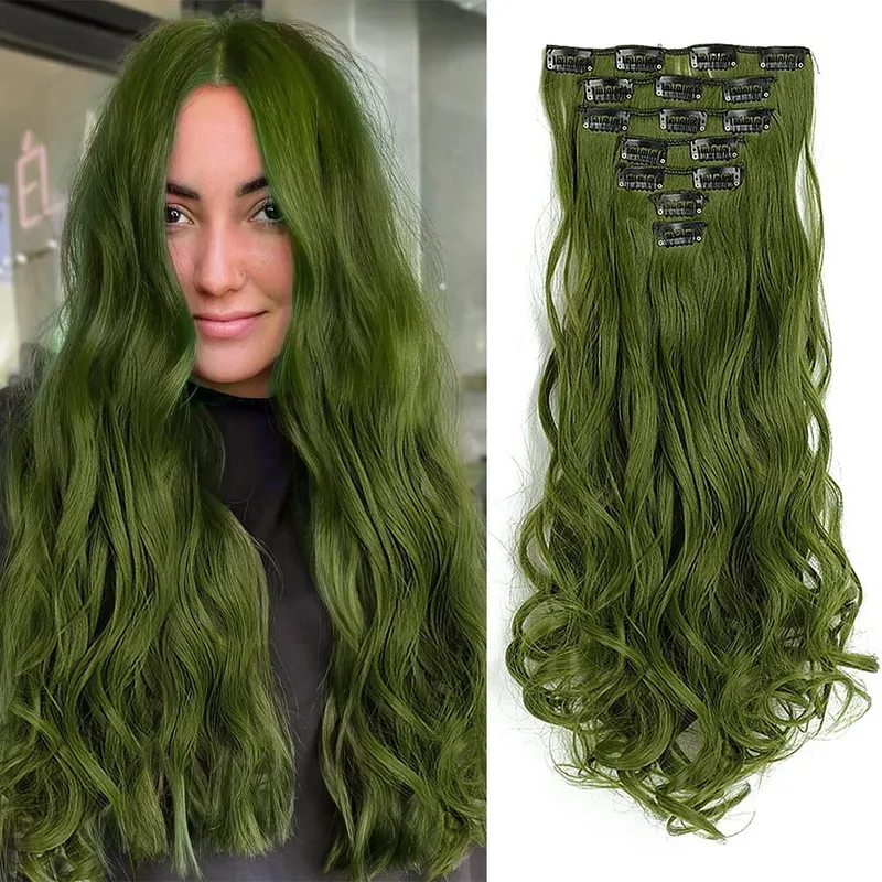 Synthetic Clip in Hair Extensions Purple hairpieces 7pcs/set 22inch Thick Hair for Women Girls Daily Party Cosplay