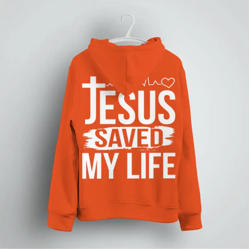 "Jesus Saved My Life" Men Women Hoodies Christianity Luminous Style Pattern Hoody Long Sleeve Casual Streetwear Hoodie