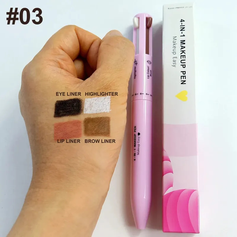 Lápiz de maquillaje 4 en 1, lápiz de cejas de larga duración, delineador de labios de Color fácil, resaltador, lápiz delineador de ojos de gusano de seda, herramienta de maquillaje impermeable