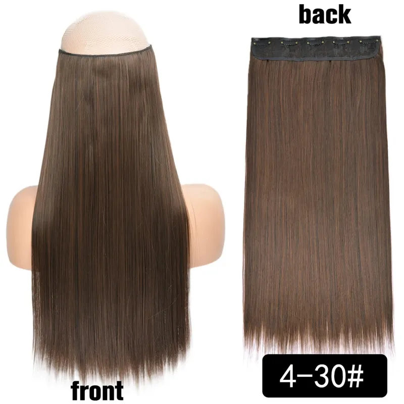 Longo reto encaracolado uma peça 5 clipes clip-in extensões 22 Polegada penteados resistentes ao calor cor mistura loira pedaço de cabelo para mulher
