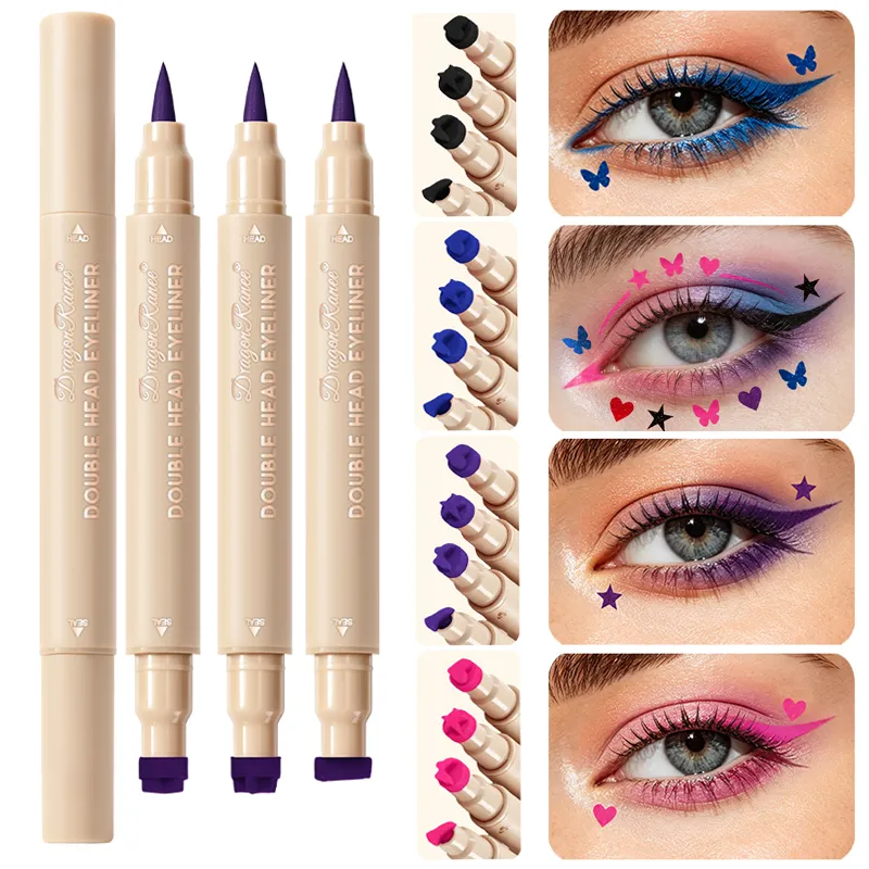 Double-ended Love Star Butterfly Liquid Eyeliner Waterproof Smudge-Proof Quick Drying 2 in 1 Colorful Stamp Eye Line Pen Makeup